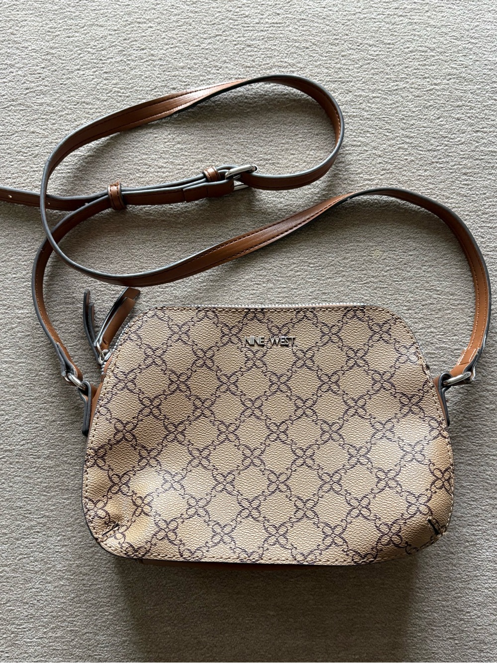 Nine West Tan & Brown Patterned Crossbody Purse